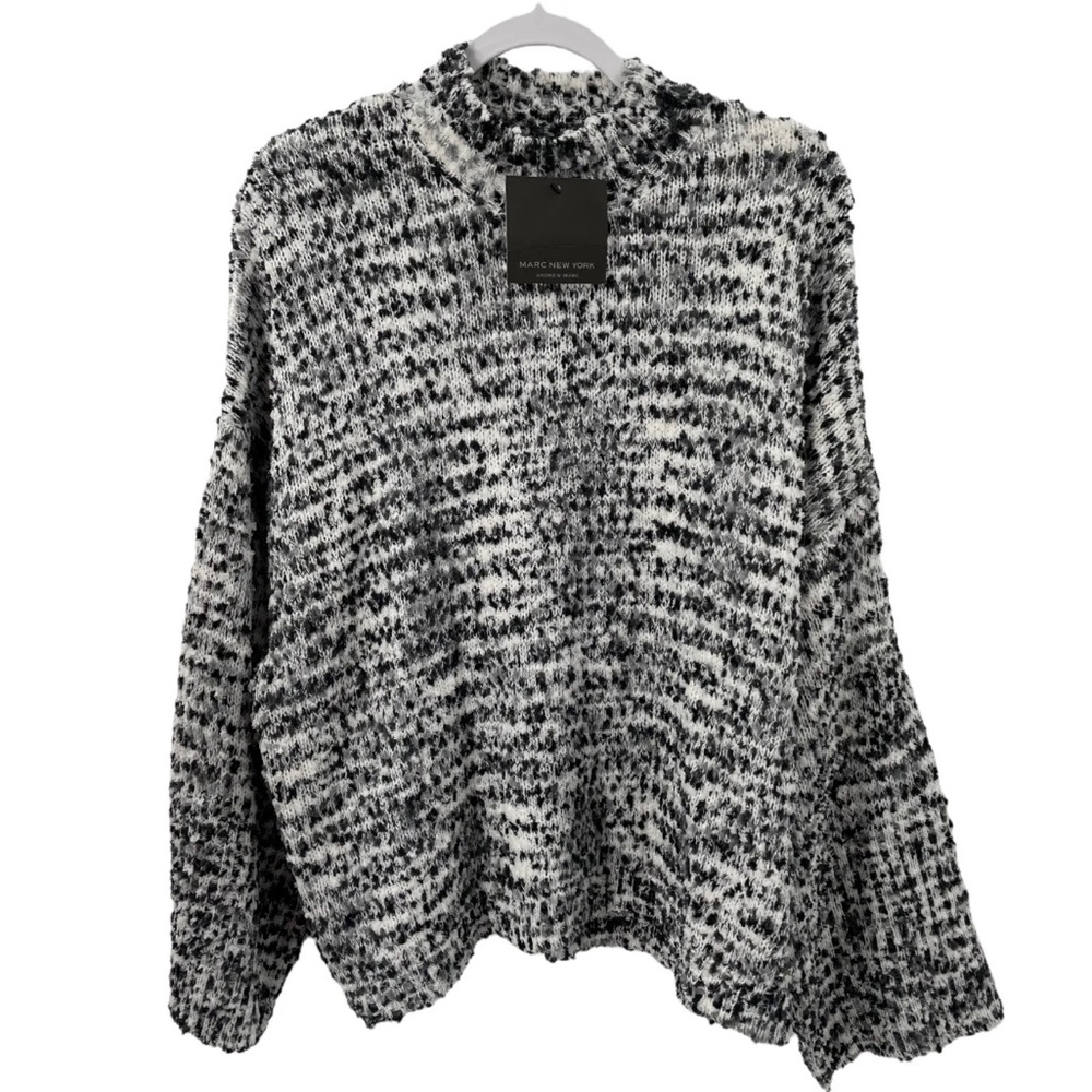 Marc New York Andrew Oversized Confetti Knit Sweater Mock Neck Gray Neutral XL